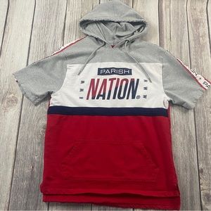 Parish Nation Hoodie Mens S MultiColor Pullover Drawstring Cotton Short Sleeve.